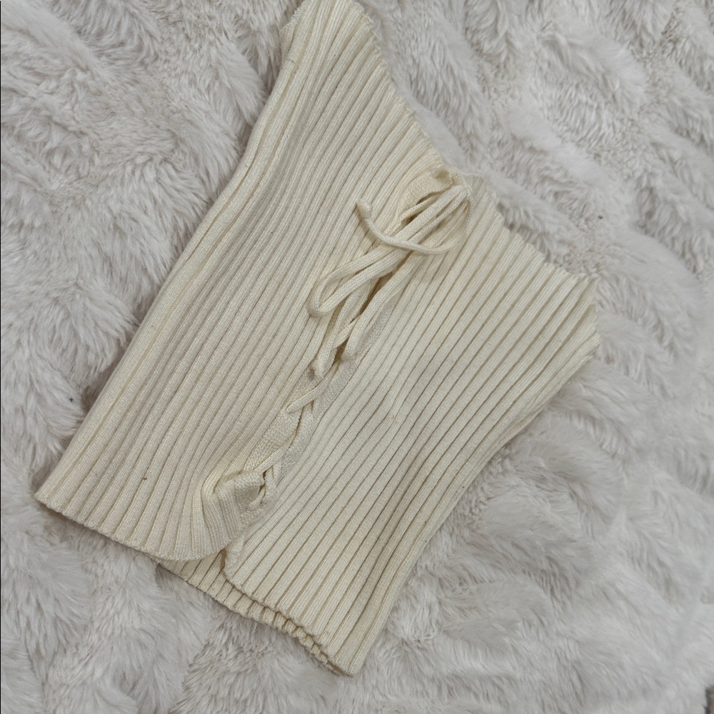Cream Ribbed Knit Corset Top